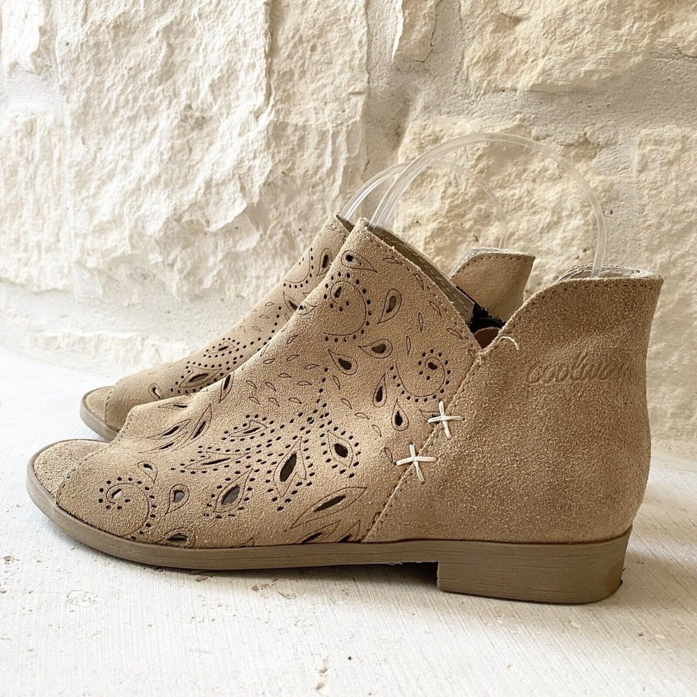 Coolway Peep Toe Sandals SZ 37 US 6.5 Brown‎ Suede Perforated Shoes Spain